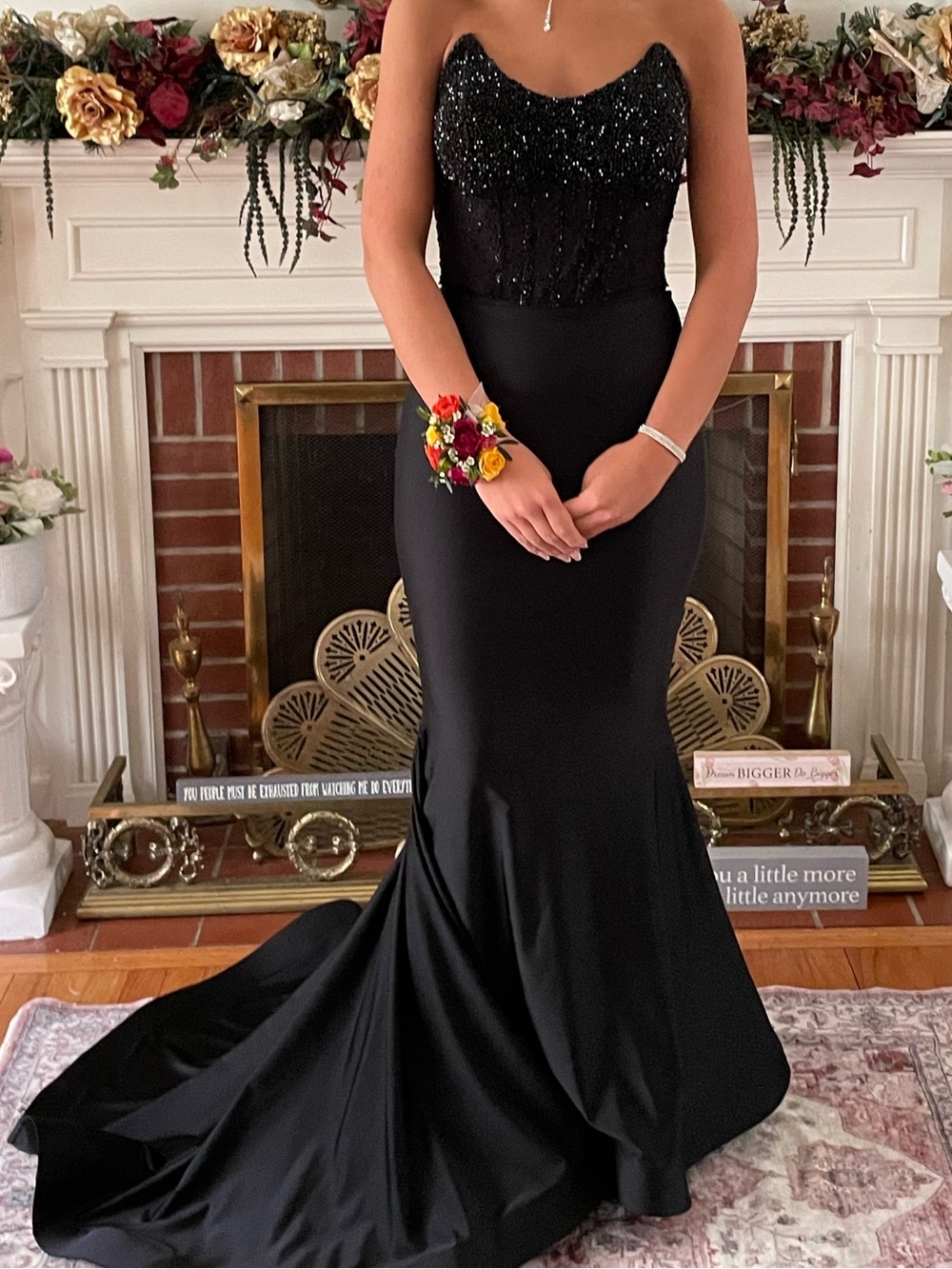 Black Sequin Strapless Mermaid Prom Dress